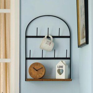 Wall Coffee Mug Holder with Wood Shelf, Arch Shape
